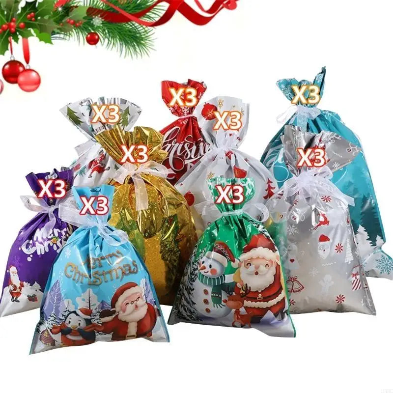 Christmas Bags Holiday Secure Ribbon Closure Supports Party Assorted