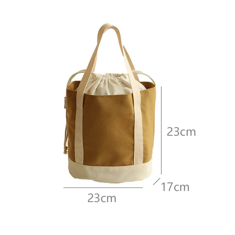 Thick canvas lunch ba hand-held rice bag insulated lunch bag student office worker portable drawstring lunch box bag Zpaxo Brown lunch box bag