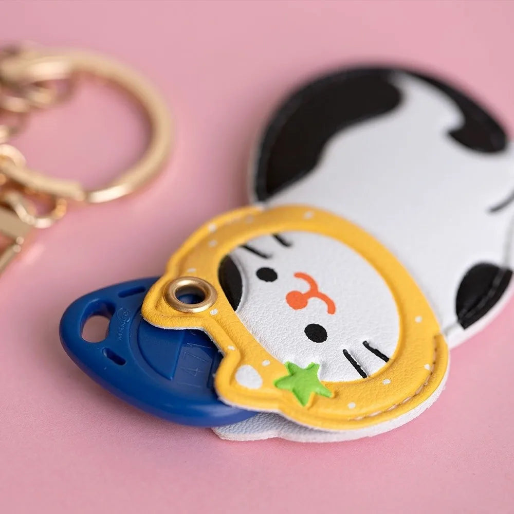 Lovely Fruit Kitty Access Card Holder Leather Maneki-neko Fortune Cat Pendant Keyring Orange Strawberry Zpaxo