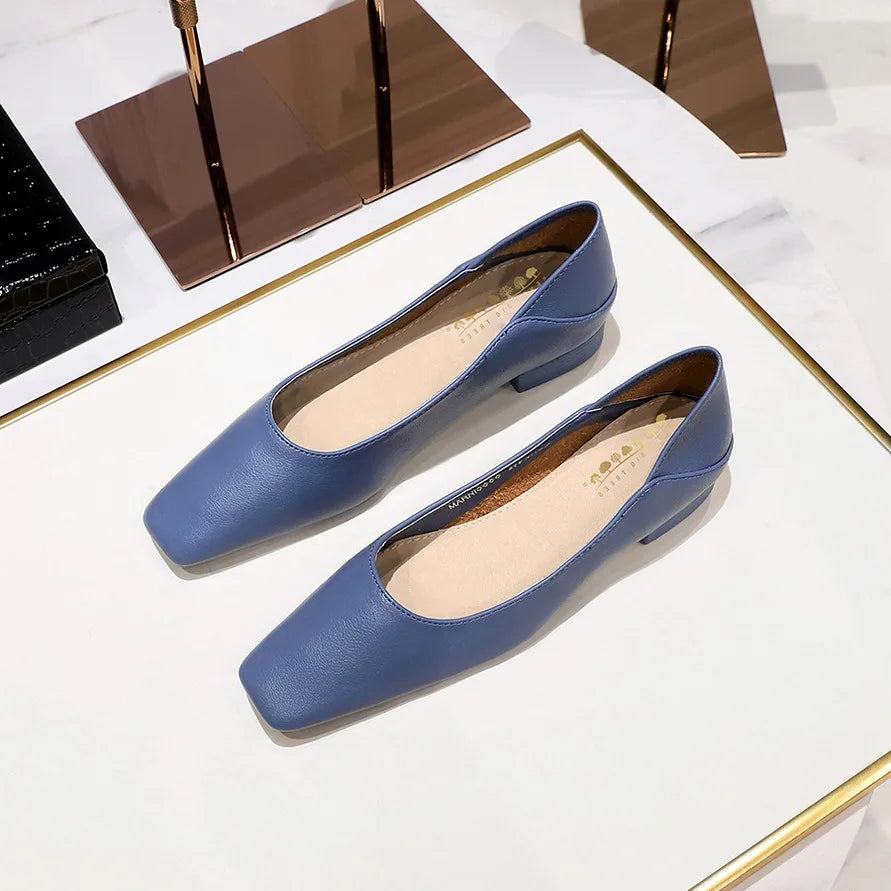 Flat Shoes for Women 2025 Spring Autumn Leisure Work Shoes Retro Fashion Flat Heel Women's Shoes Square Toe Ladies loafers Zpaxo Blue 41