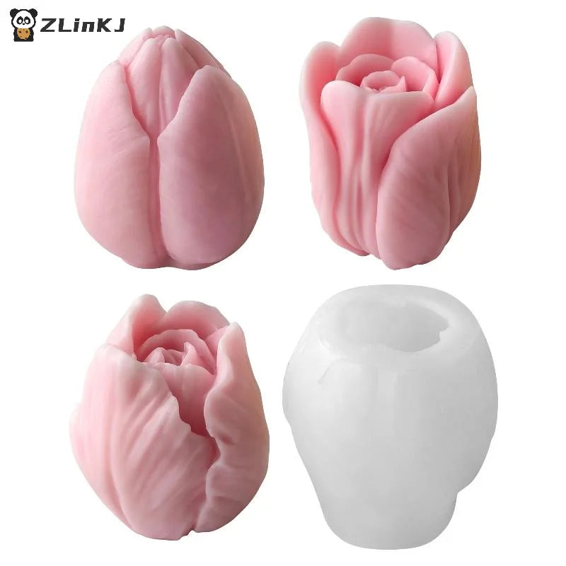 ▶1Pcs Handmade Scented Candle Plaster Resin Molds DIY Flowers Tulip Silicone Mold Homemade Cookies Chocolate Candy Baking Tool Zpaxo
