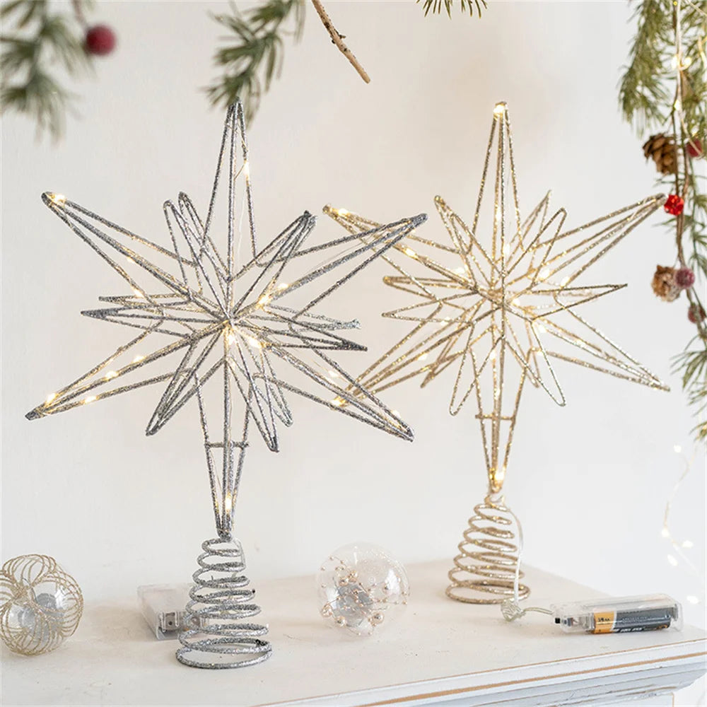Christmas Tree Star Topper with LED Lights – 20/25/30cm Gold