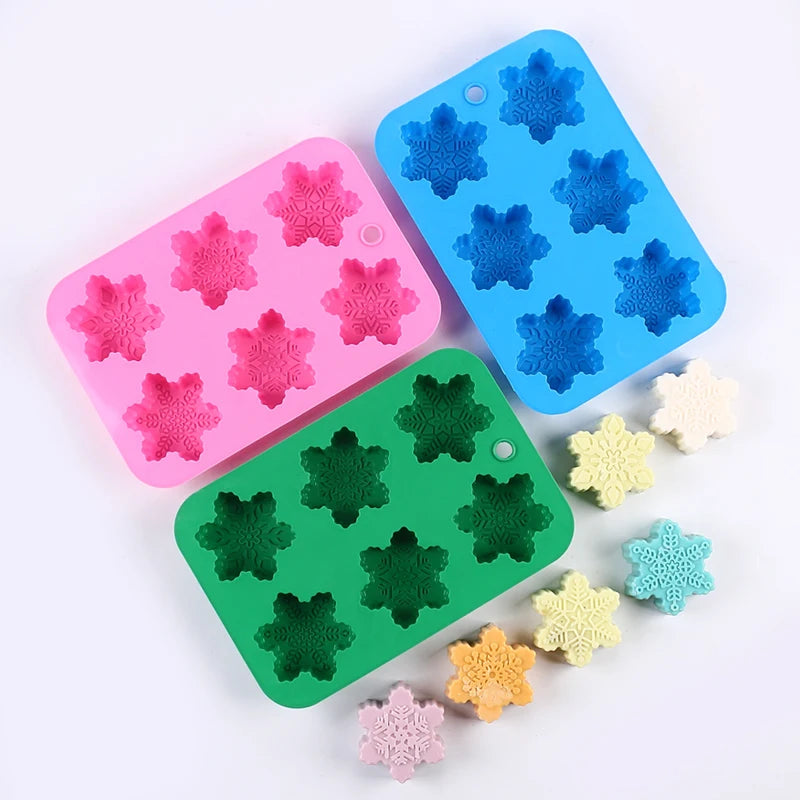 Christmas Snowflake Silicone Candle Mold 6-Cavity Handmade Soap Aromatherapy Ornament Crafts Gypsum Gift Resin Mold Home Decor Zpaxo