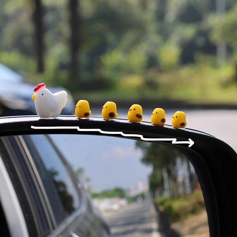 6 Cute Mini Chickens Car Dashboard Accessories Funny Chicks Rearview