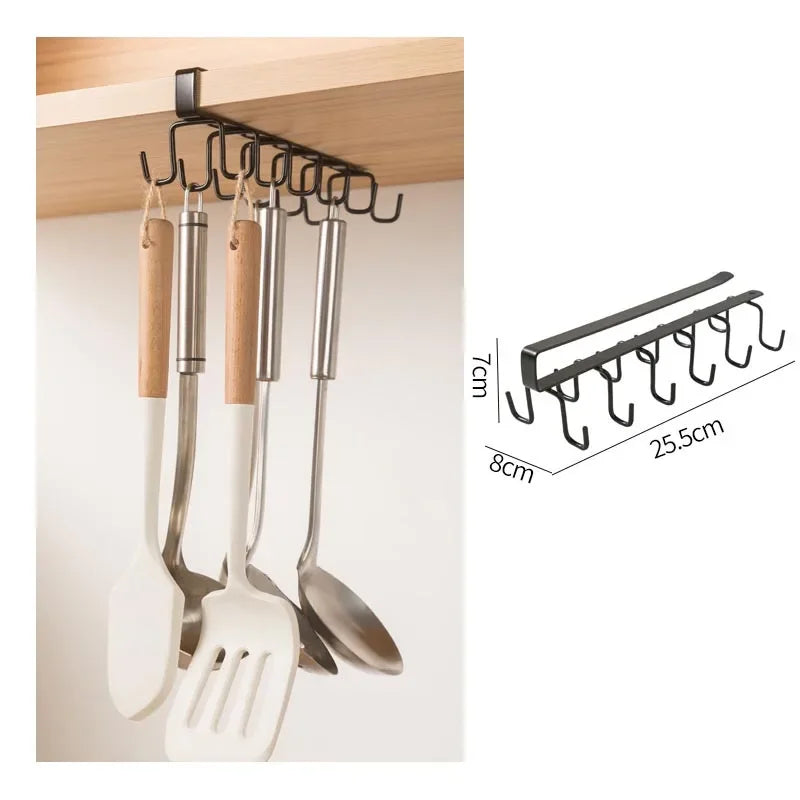 Cabinet Storage Rack Multifunctional Wardrobe Organizing Rack 6/12 Hooks Kitchen Cup Holder No Punching Storage Rack Organizer Zpaxo 12 hook-black