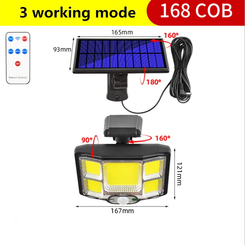 Solar LED Lights Outdoor Motion Sensor Split Lamp Remote Waterproof Zpaxo Separation-168COB China Mainland