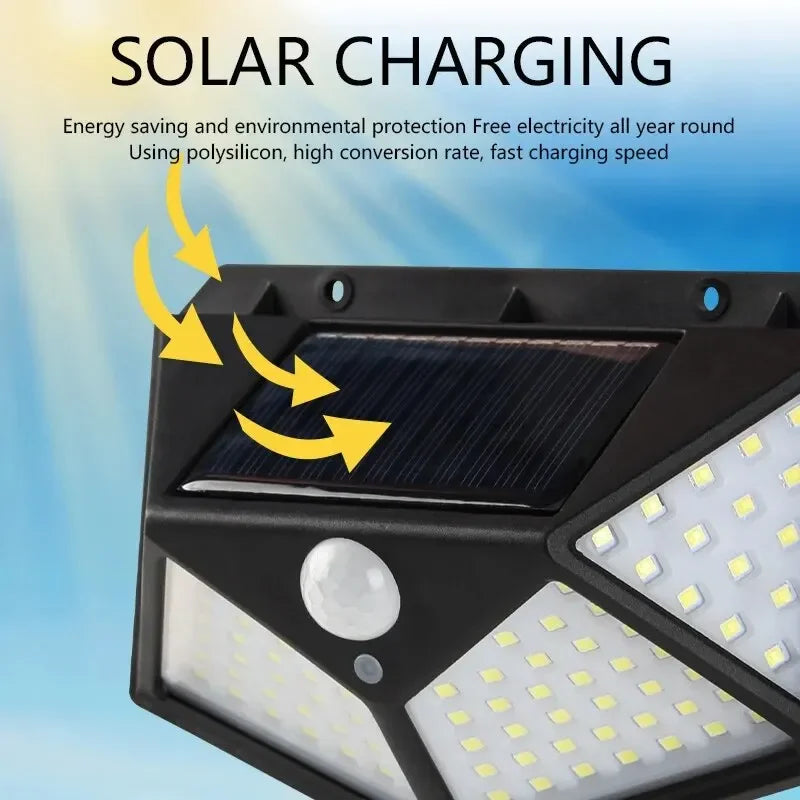 100LED Solar Motion Sensor Outdoor Wall Light – IP65 Waterproof