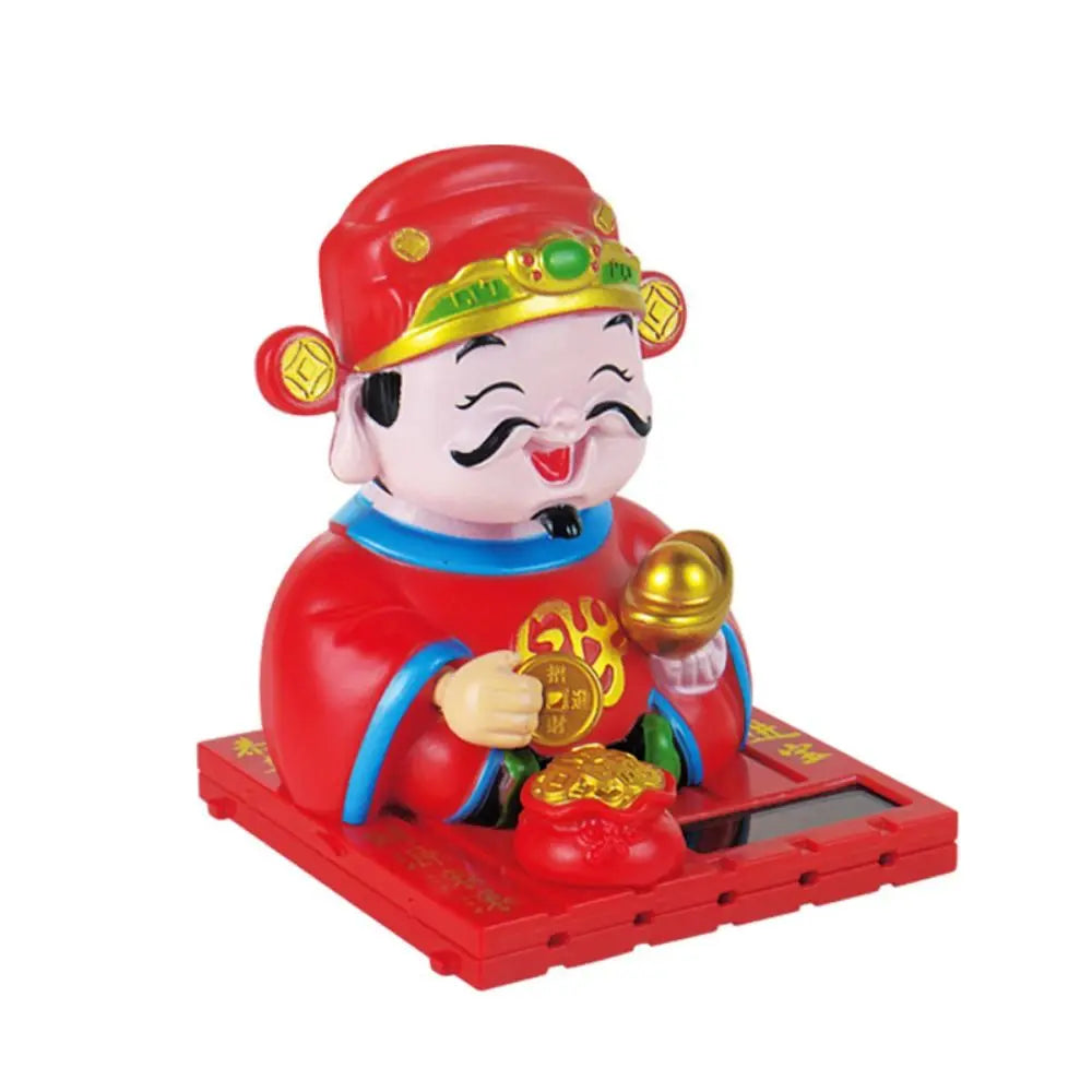 Creative Solar Powered Car Ornament Shaking Head Chinese Style Solar Swinging God of Wealth Lucky Ornaments Gift Zpaxo Red