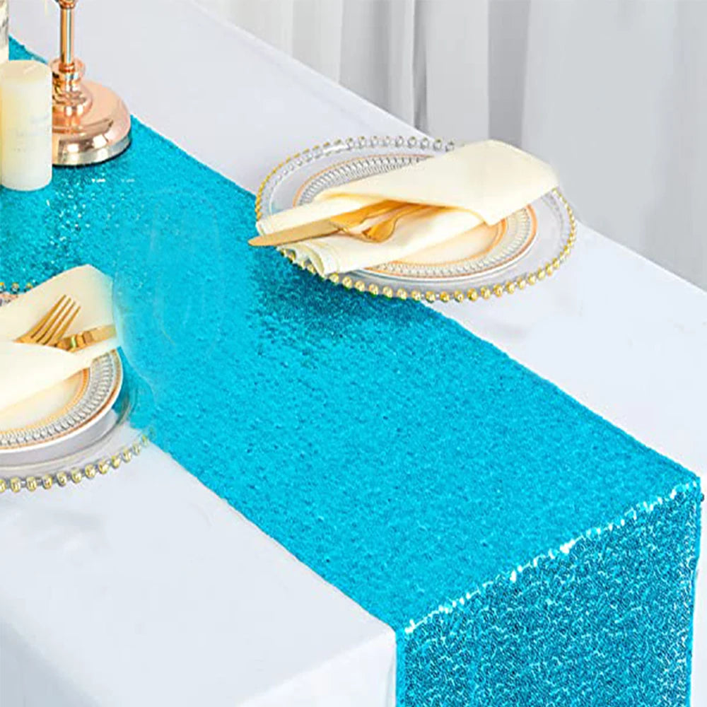 Sequin Table Runner 30*180cm Glitter Table Runner for Wedding Party Birthday Bnaquet Hotel Home Table Table Zpaxo Turquoise