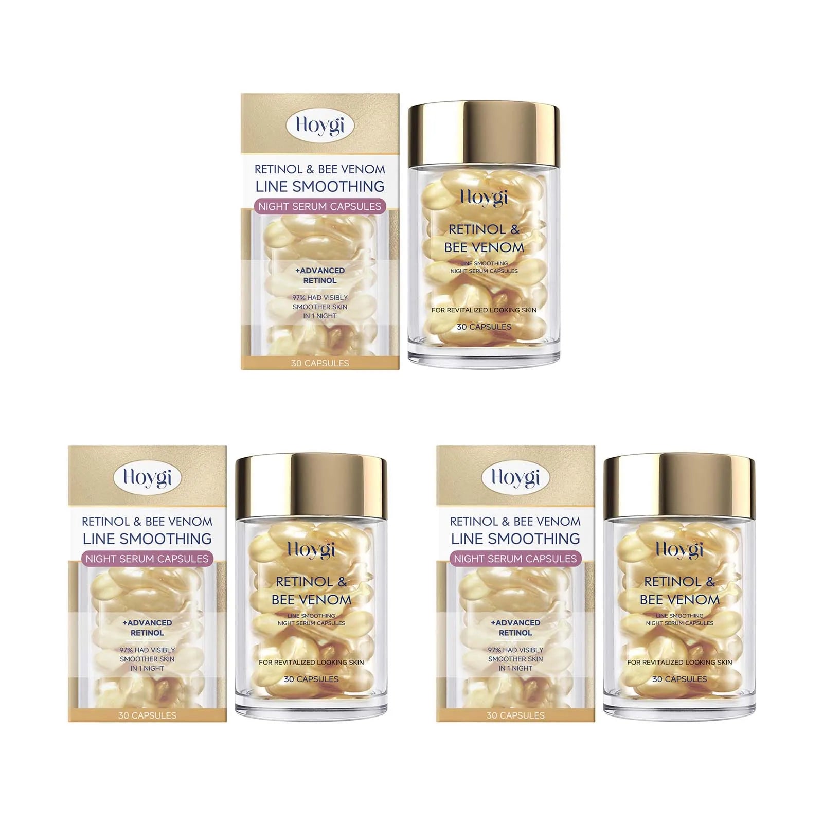 Retinol Bee Venom Anti-Aging Night Serum Capsules | Hoygi Anti-Aging Face Serum Zpaxo 3 x 30pcs Boxed