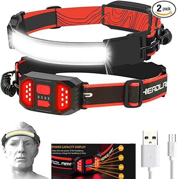 Rechargeable LED Headlamp – 210° Wide Beam, USB, Waterproof