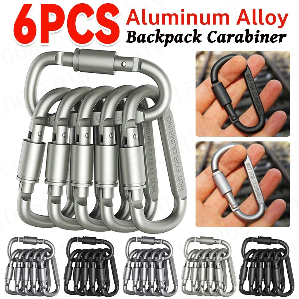 6x Aluminum Alloy Backpack Carabiner Keychain Outdoor Camping Hiking