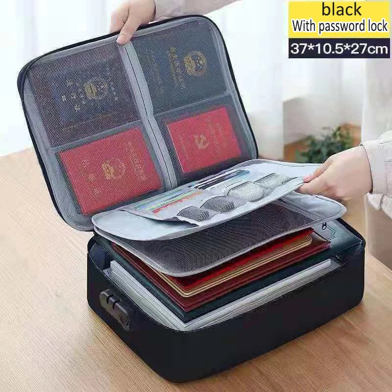 Home Document Storage Bag Large Capacity Household Certificate Passport Card Bag Folder Archive Organizing Storage Bag Zpaxo black