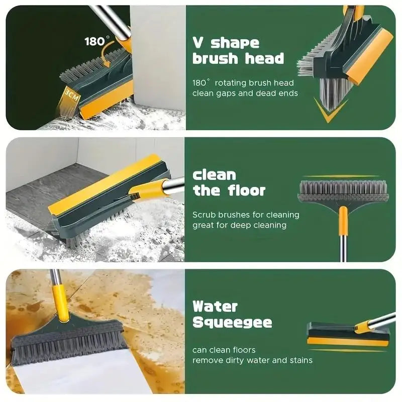Adjustable long handle bathroom brush with inclined bristles and glass scrubber-suitable for toilets, showers hotels. Zpaxo