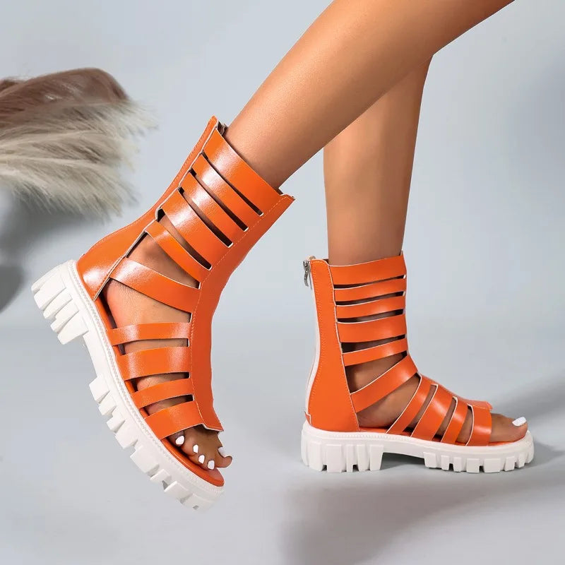 Summer Women's Round Open Toe Comfortable Hollow Out Breathable Zpaxo orange 36