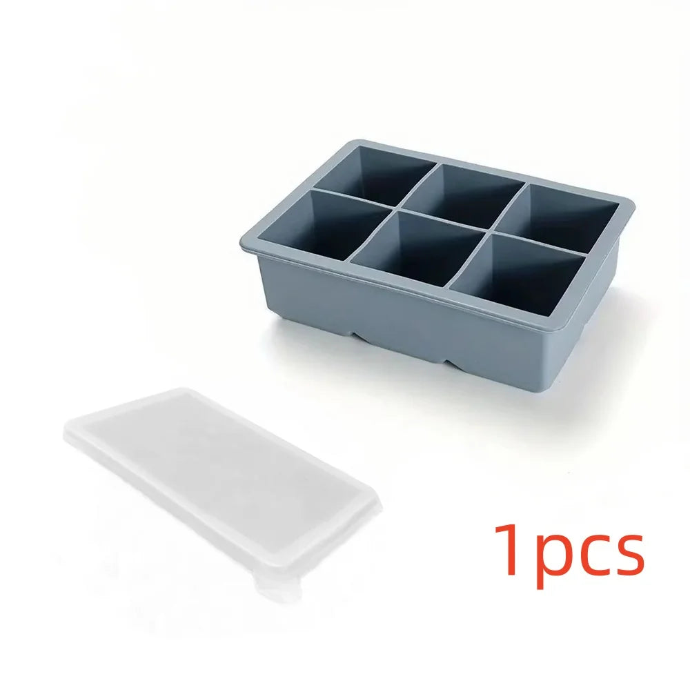 Large Ice Cube Tray Lid Stackable Big Silicone Square Mold Whiskey Zpaxo Blue