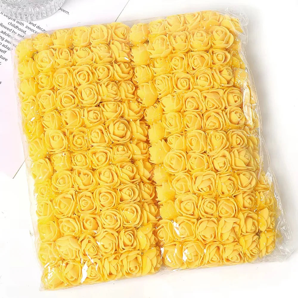 Mini Foam Rose Flower Bouquet Artificial Roses Wedding Party Zpaxo Yellow