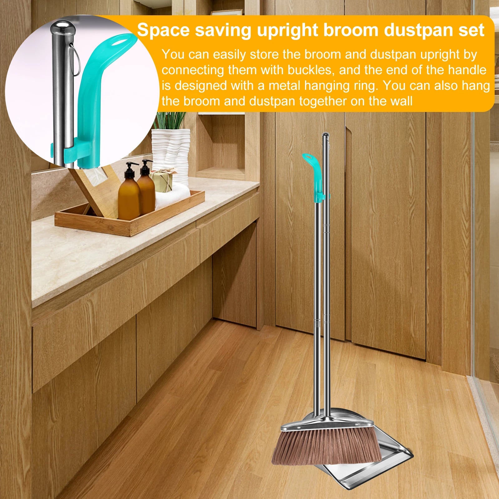 Broom Dustpan Set Stainless Steel Magic Brushs Combination Household Combo Cleaning Tool with Long Handle Durable Non Stick Hair Zpaxo