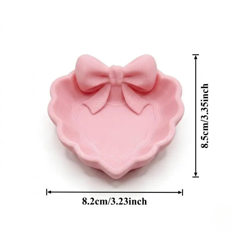 CMHeart-Shaped 3D Printed Jewelry Tray Pink Bow Elegant Decor Table