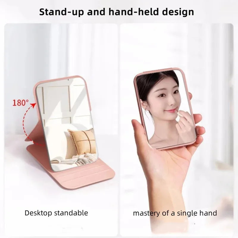 Simple Portable Handheld Foldable Mirror Solid PU Leather Desktop Zpaxo