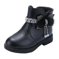 Winter Children's Shoes Girl Mid Length Warm Leather Boots Baby Bow Zpaxo black 24(Insole15cm) China Mainland
