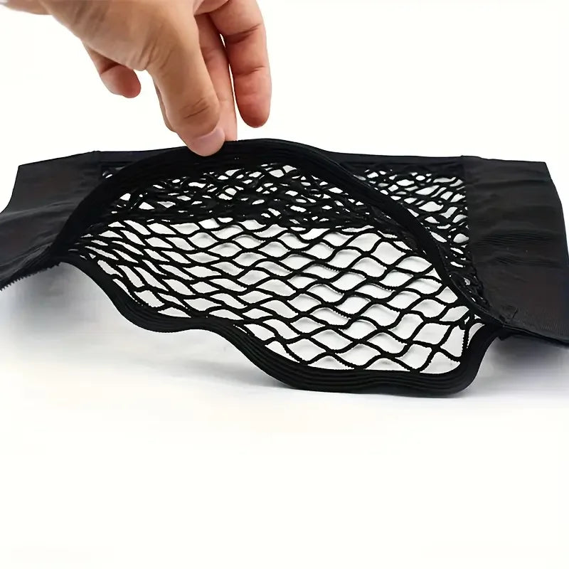 1 black mesh car trunk storage box-with hook and loop strap, easy to install and disassemble, double-layer elastic mesh bag stor Zpaxo