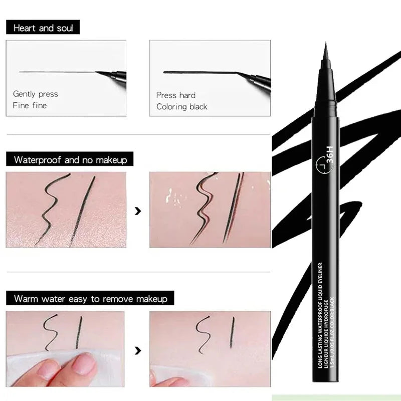 36-Hour Lock & Lasting Liquid Eyeliner Pencil Waterproof Black Ink Pen Smudge-Free Matte Quick-dry Eye Liner Smooth Cosmetics Zpaxo