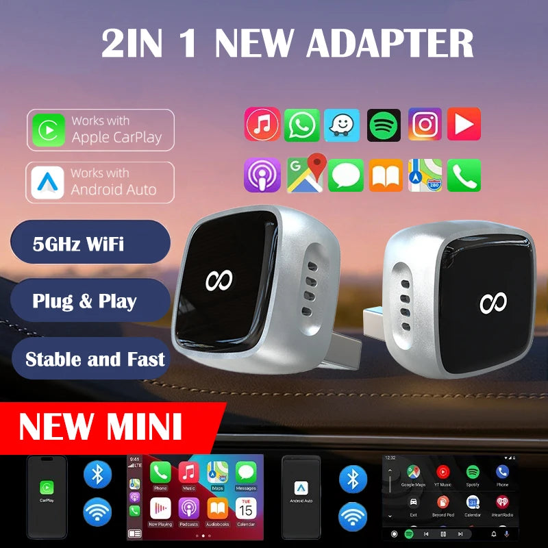 Mini Wireless Carplay Adapter Plug Play Android Auto 5GHz Wifi Stable Zpaxo