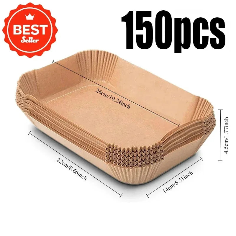 50/100pcs Disposable Air Fryer Paper Non-Stick Kitchen Baking Airfryer Mat Oilproof Micro-wave Barbecue Pad Baking Paper Zpaxo rectangle-150pcs