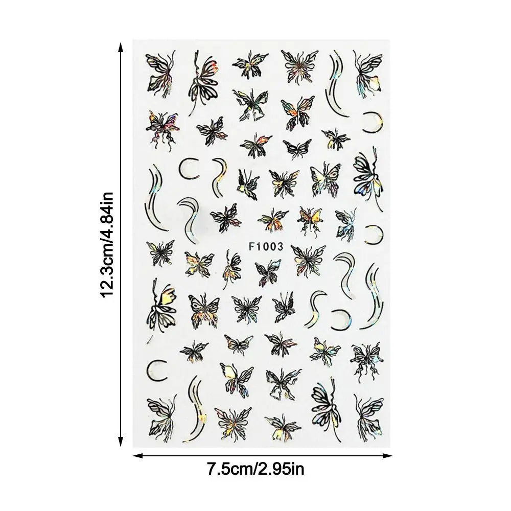 Butterfly Laser Nail Stickers Holographic Glitter Shining Adhesive Slider DIY 3D Nail Art Decal Decoration Zpaxo
