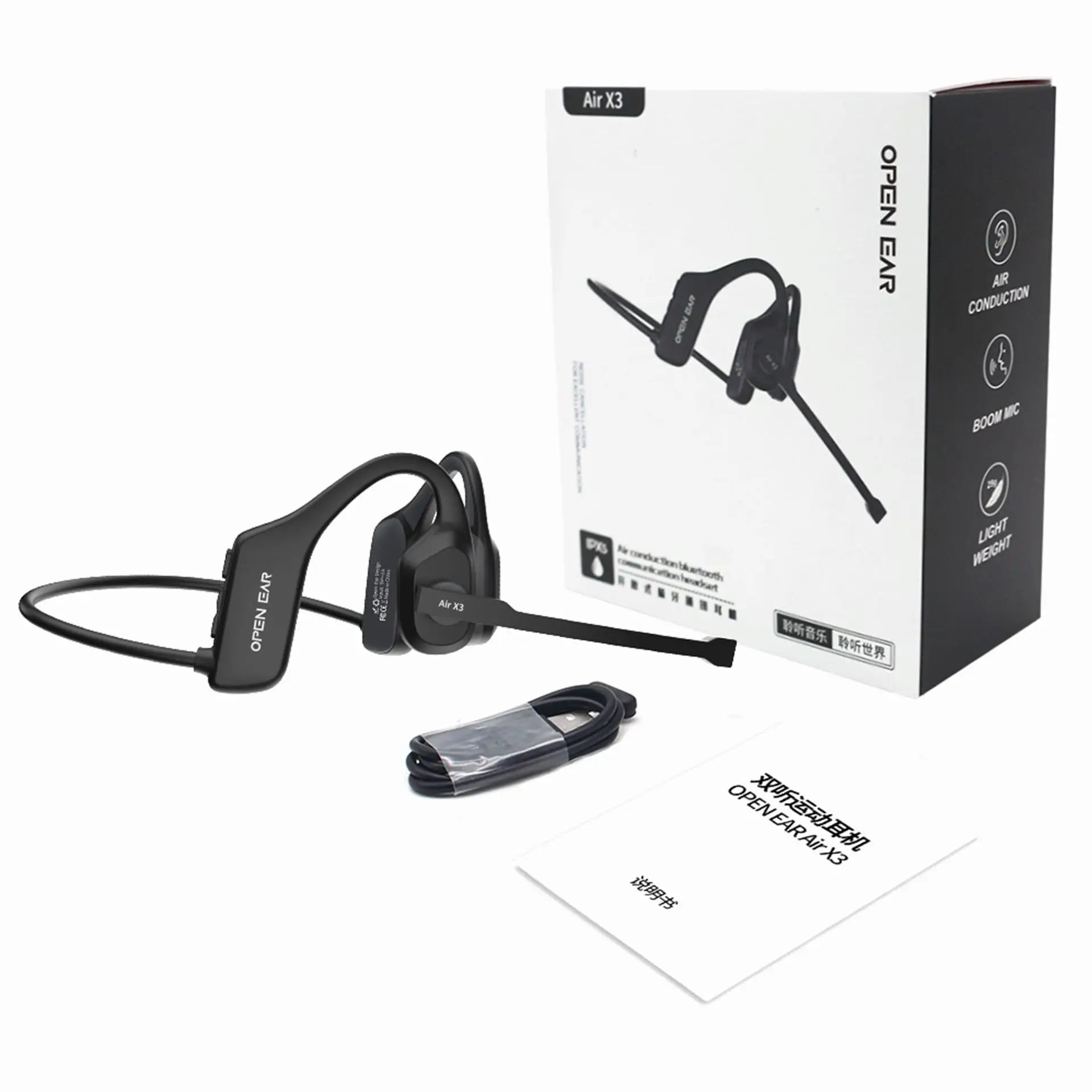 Open-ear Headsets Noise Canceling Boom Microphone Lightweight