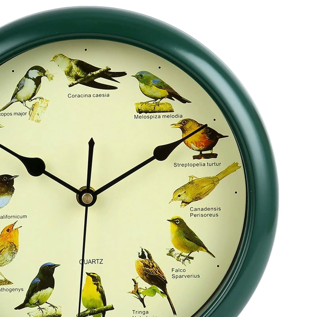 25cm Musical Birds Wall Hanging Sound Clock Battery Operated Household Interior Green Frame for Bedroom Housewarming Gift Zpaxo
