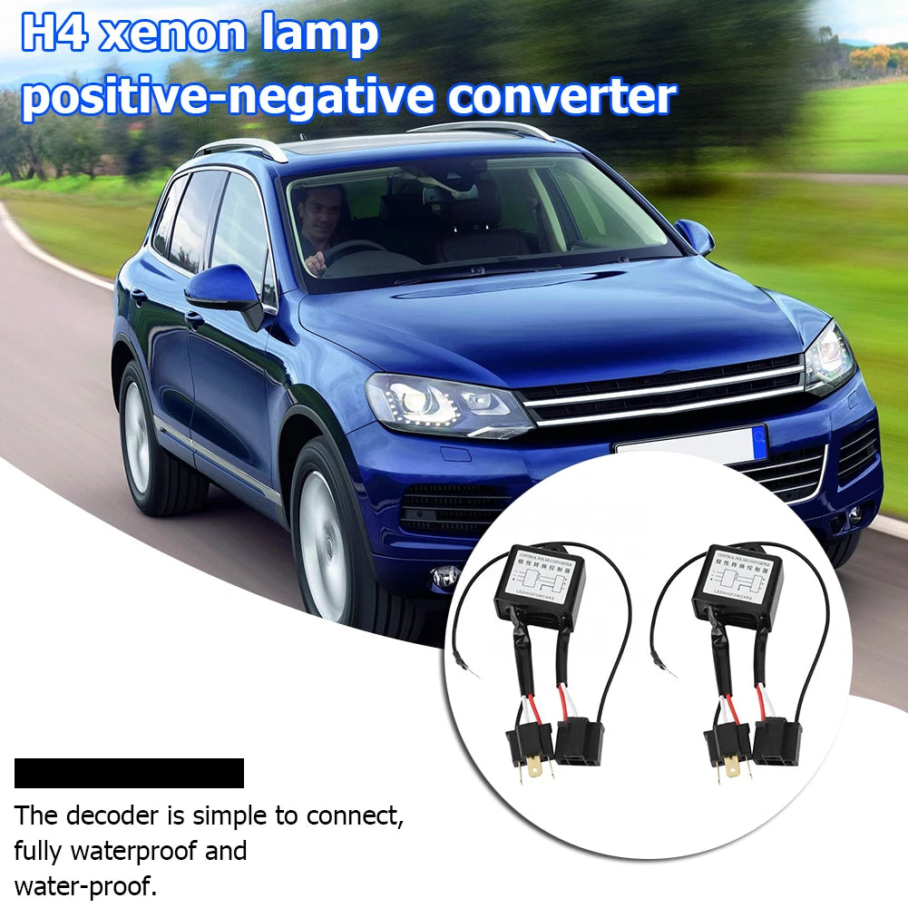 1 Pair Car LED Headlight Reversed Polarity Converter Black Positive Negative Switch Harness Adapter Decoder for H4 Xenon Lamp Zpaxo