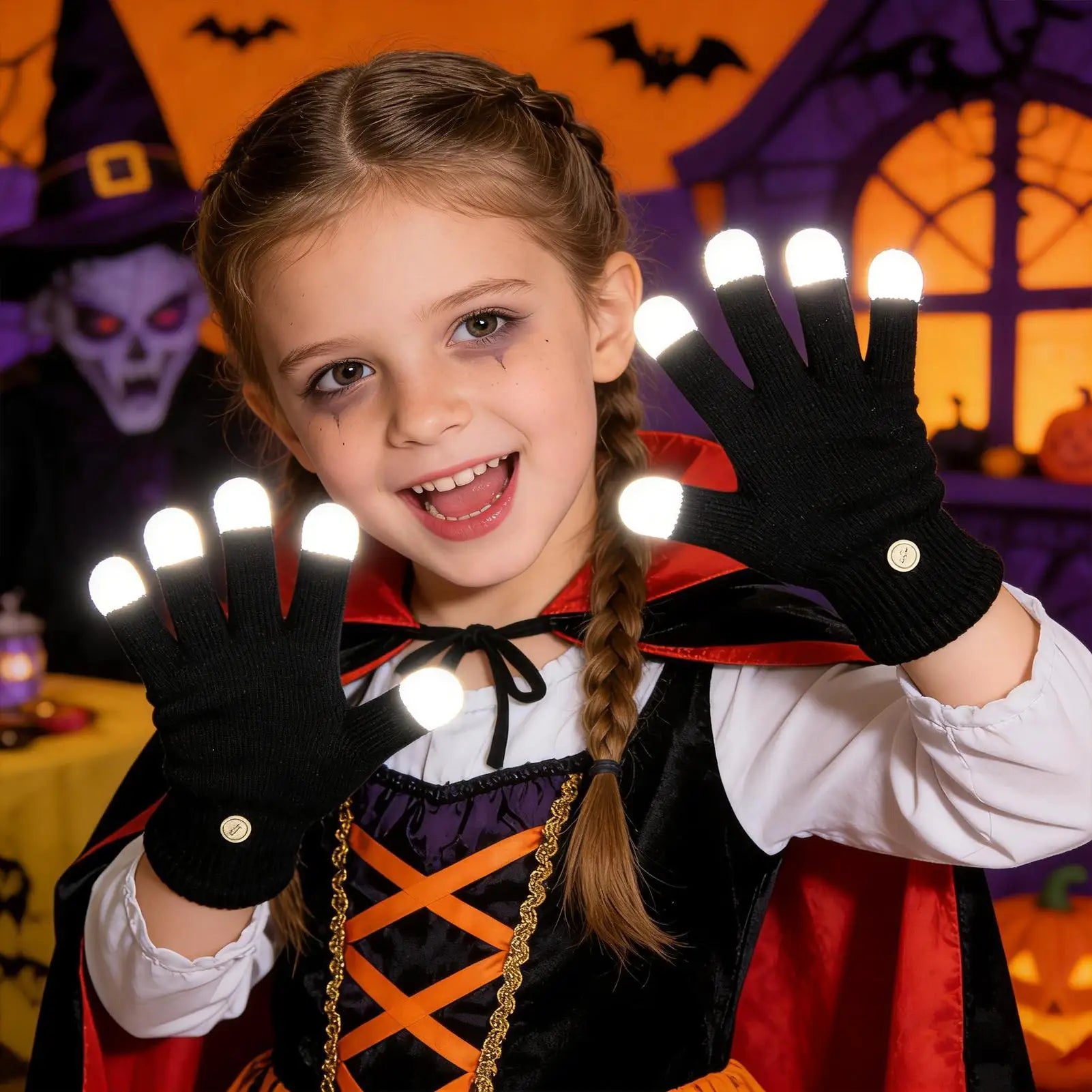 LED Light Up Gloves 7 Changing Adjustable Cool Kids Adult Party