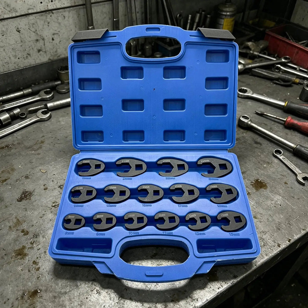 15-Pc Crowfoot Wrench Set 8–32mm | Flare Nut & Ratchet Tool Kit Crowfoot Wrench Set Zpaxo