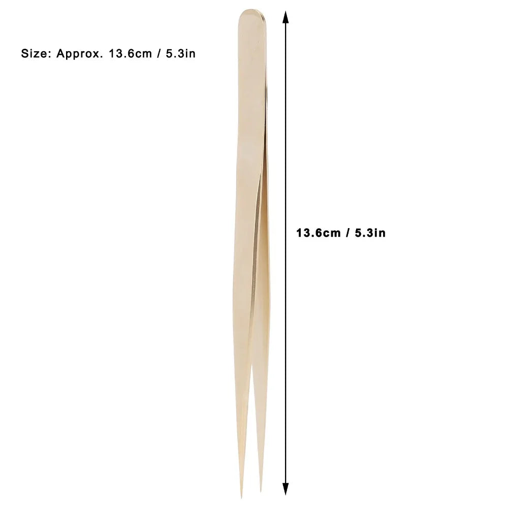 Golden Straight Precision Tweezers Aluminum Alloy Fine Pointed Tips Zpaxo