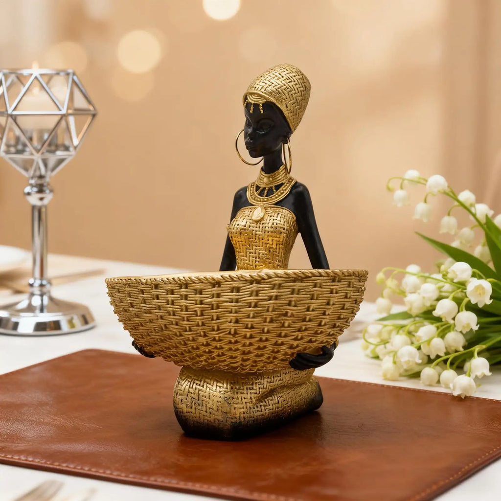 African Statues Vintage Tribal Women Sculpture Gold Black Figurines African Art for Bedroom Living Room Bathroom Apartment Zpaxo