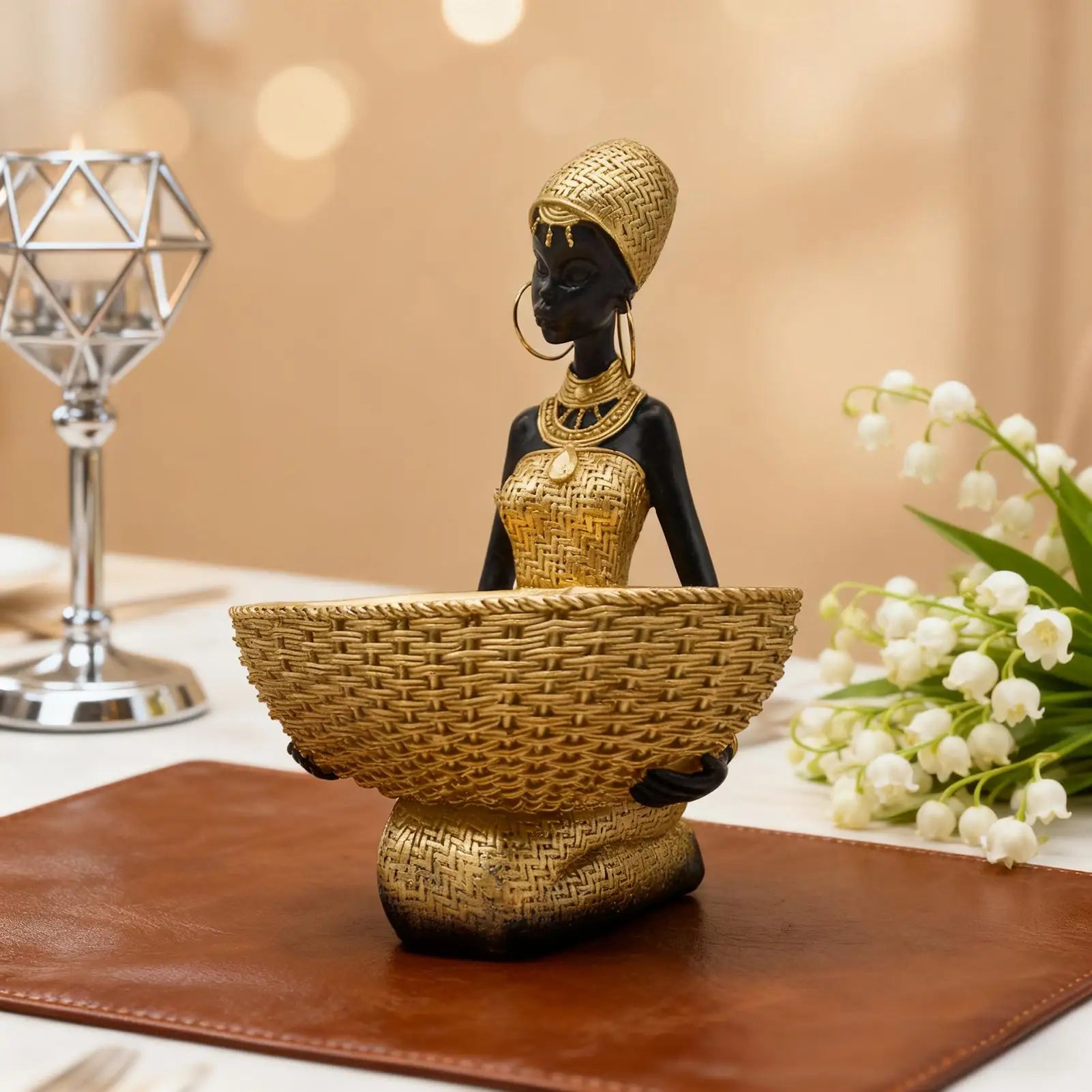 African Statues Vintage Tribal Women Sculpture Gold Black Figurines African Art for Bedroom Living Room Bathroom Apartment Zpaxo