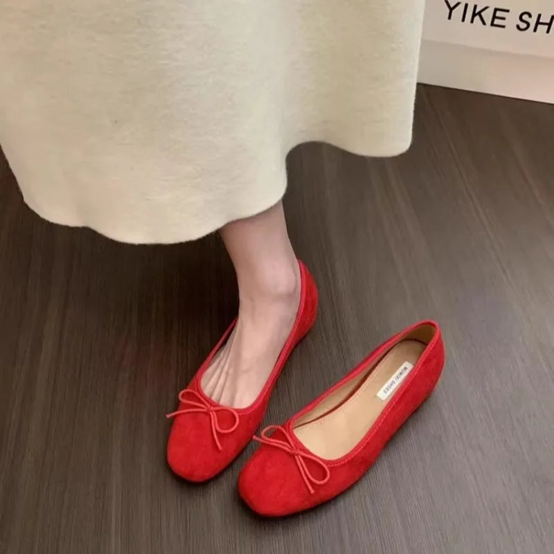 Flat Shoes for Women Spring Autumn 2025 New Square Toe Velvet Retro Black Loafers Women Ladies Shoes Plus Size 42 43 44 Zpaxo