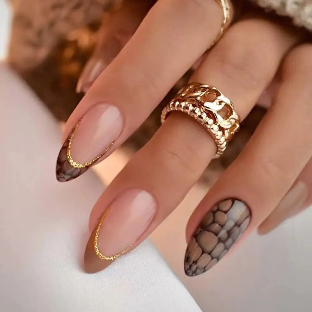 Manicure Long Almond False Nails French White Edge Press Bow Zpaxo JP2851
