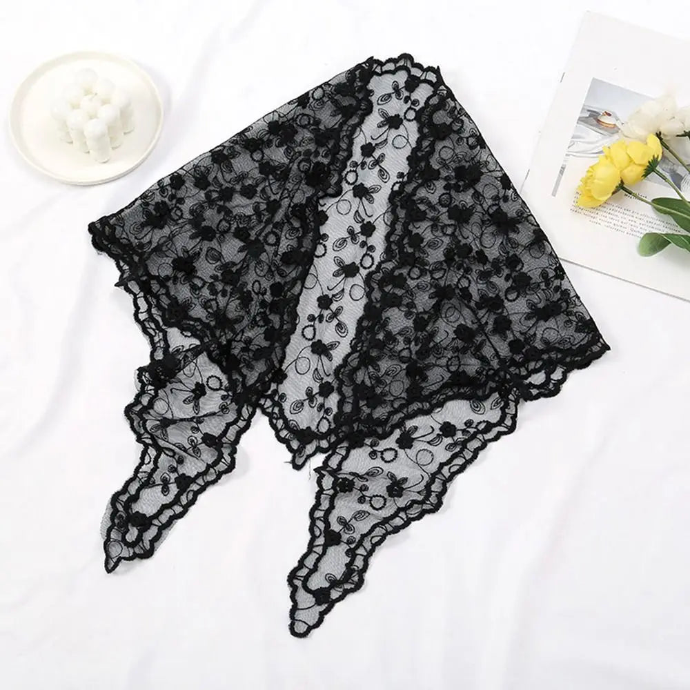 Casual Lace Flower Hair Scarf Headband Vintage Thin Bandanas for Women Chic Style Cute Triangle Head Scarf Pastoral Zpaxo