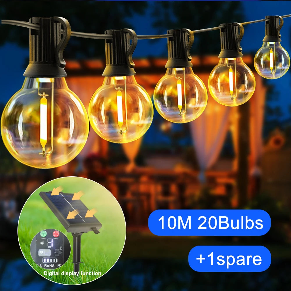 Solar String Lights Outdoor Waterproof G40 10M 20Bulb Globe Outdoor Solar Lights With Remote For Outside Patio Backyard Garden Zpaxo 10M 20Bulbs
