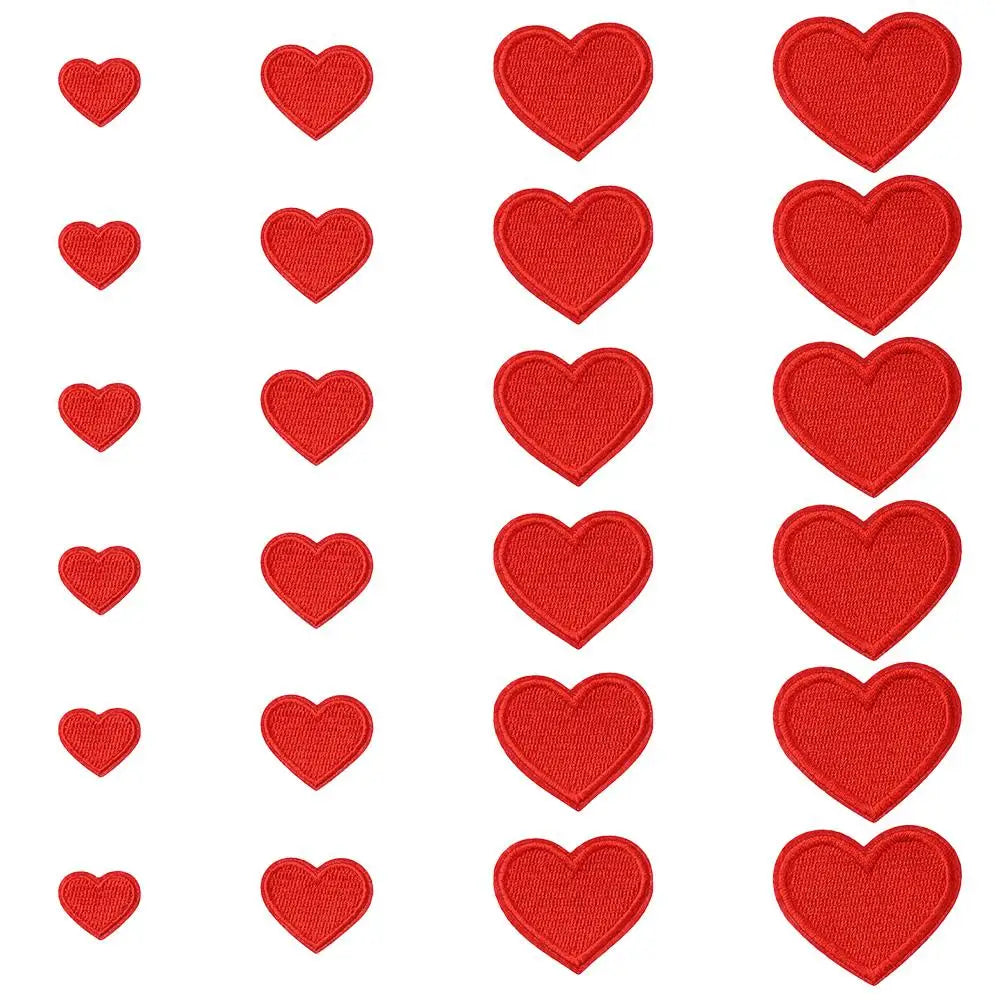 40-Pack Embroidered Heart Iron-On & Sew-On Patches – 4 Sizes