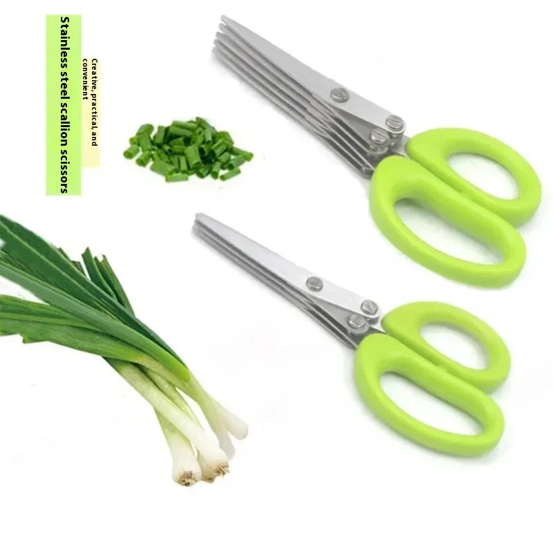Multi-Layer Stainless Steel Herb & Scallion Scissors | 3 & 5 Blade Herb Scissors Zpaxo
