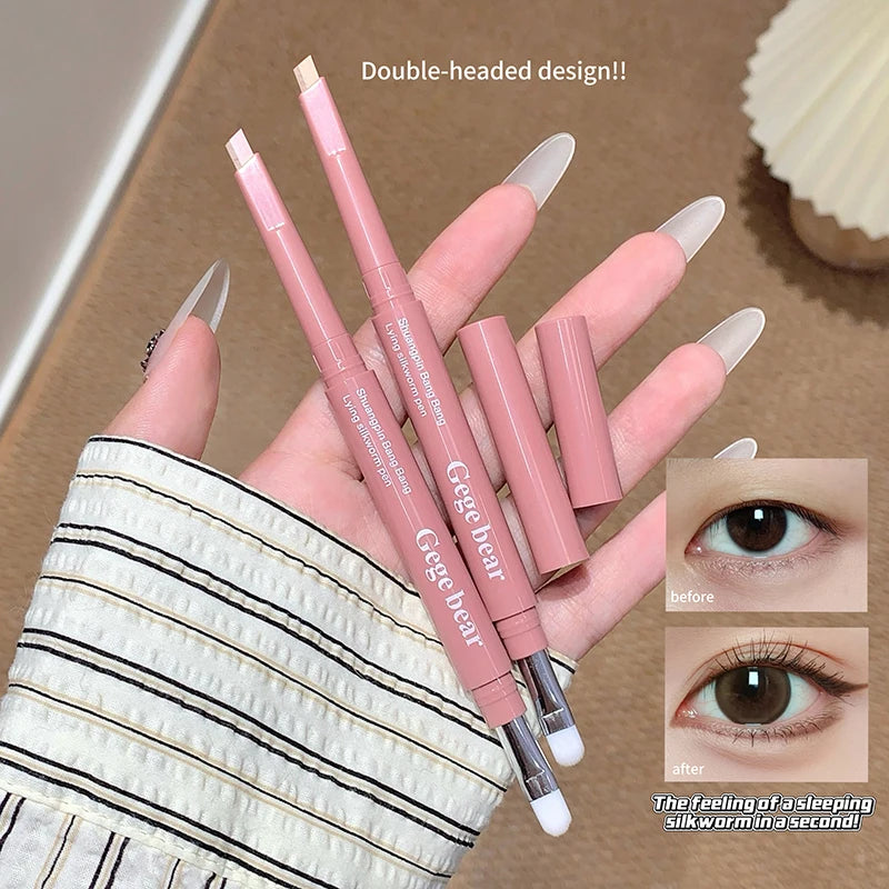 2 in 1 Bicolor Lying Silkworms Pencil Nude Pink Under-Eye Matte Highlighting Shadow Pencil Eyeshadow Brightening Makeup Pencil Zpaxo