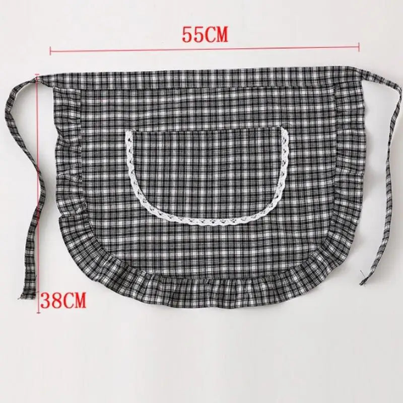 Cotton Half Waist Checkered Apron Kitchen Work Apparel Resist Stains Zpaxo