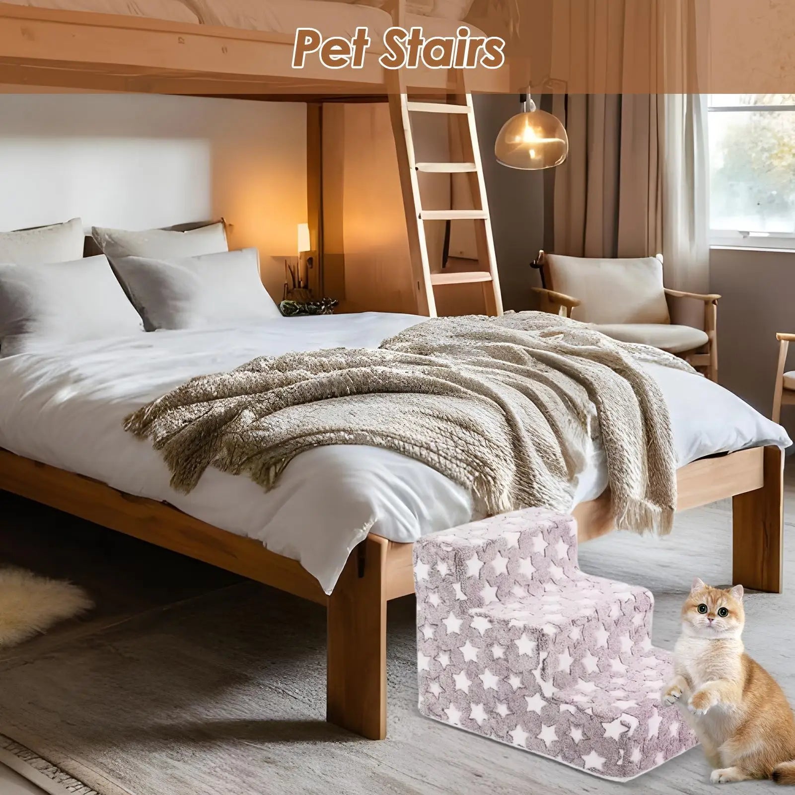 3 Steps Climb Stairs Small Dog Cat Ramp Ladder Anti-slip Detachable