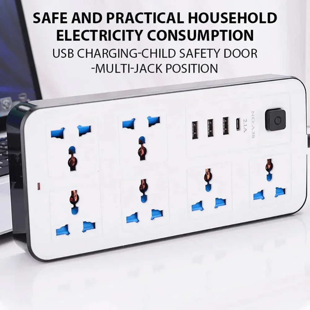 Universal Power Strip TypeC USB Port Outlet Power Strip 2M Extension Cord AC Power Socket Charge Electrical Socket EU US UK Plug Zpaxo