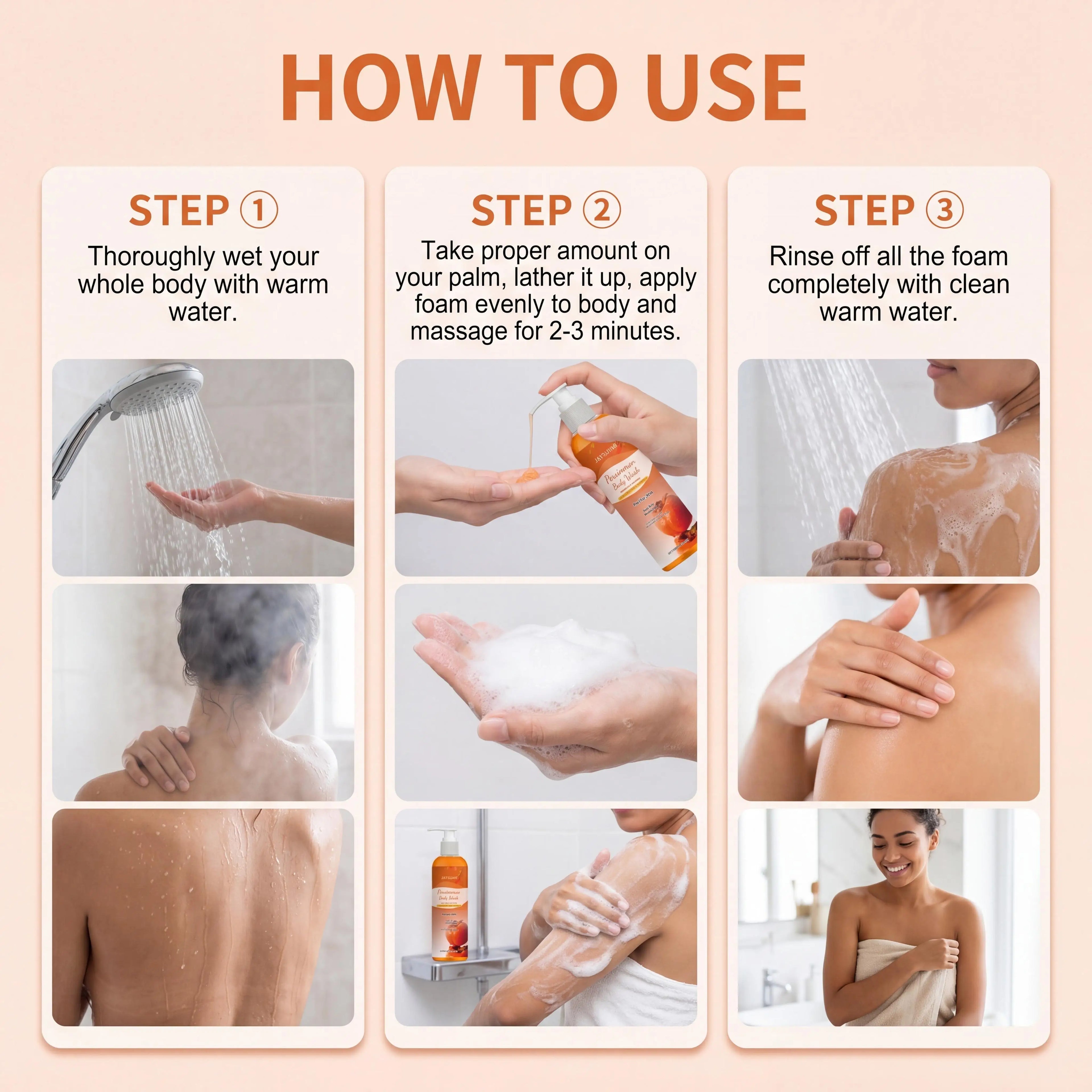 Persimmon Shower Gel – Cleansing, Deodorizing & Exfoliating Exfoliating Body Wash Zpaxo