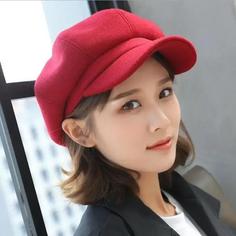 Autumn Winter Hats Women Solid Plain Octagonal Newsboy Cap Men Ladies